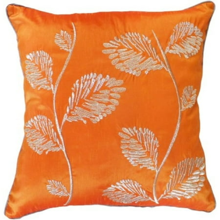 - Decorative Silver Leaves Embroidery with Piping Floral Throw Pillow COVER 18