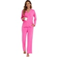 thumbnail image 2 of GEX Womens Bamboo Viscose Pajamas Super Buttery Soft 2 Piece PJ Set Button Long Sleeve Sleepwear Set (Rose S), 2 of 6