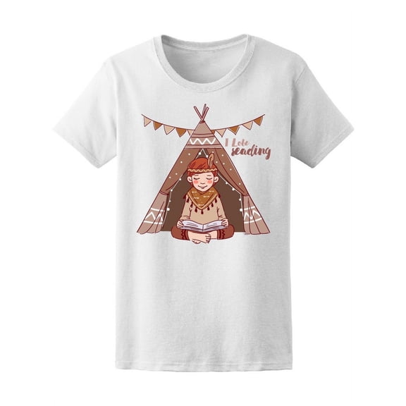 Cute Indian Boy Reading In Tipi T-Shirt Women -Image by Shutterstock, Female Large