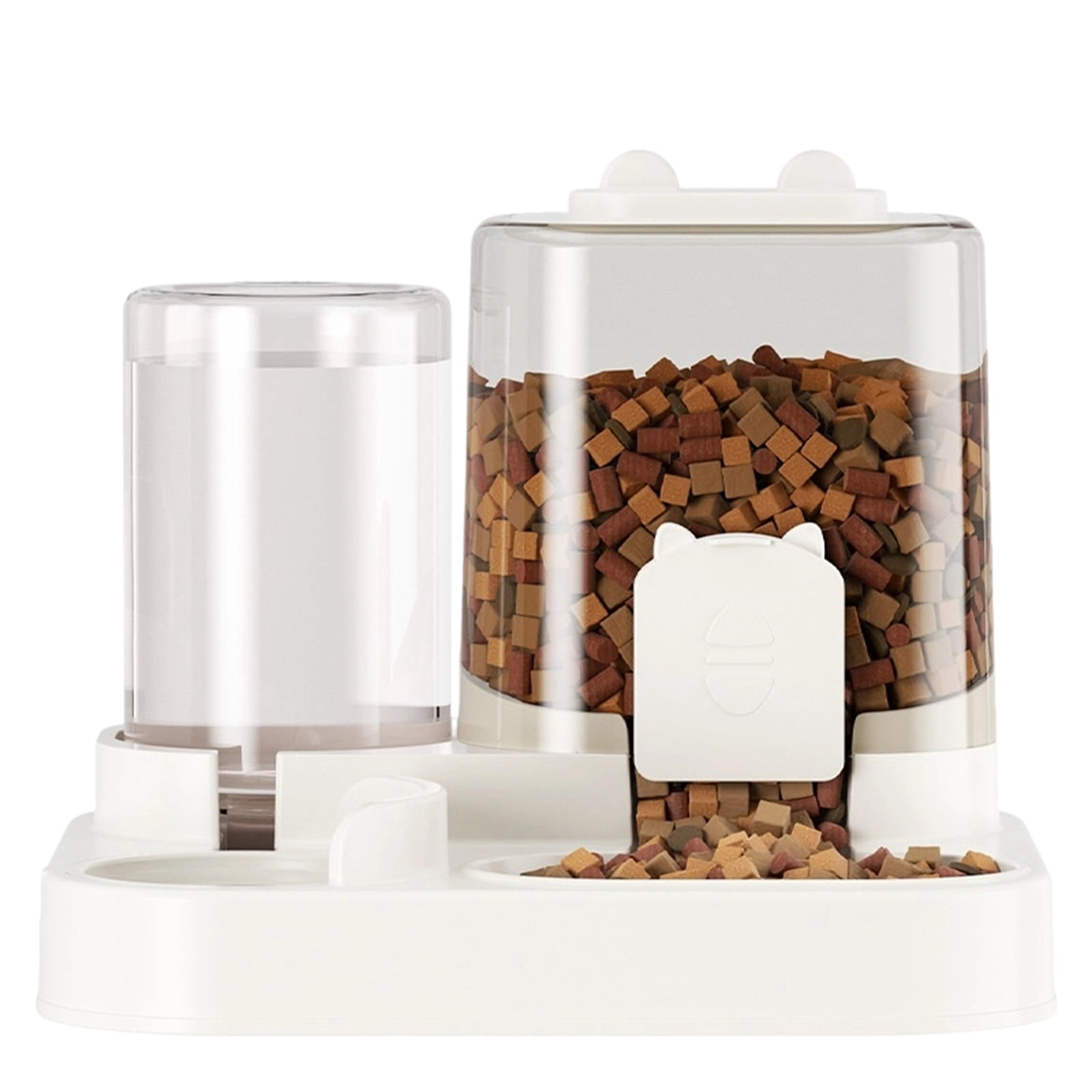 Dual Cat Feeder Automatic, Automatic Cat Feeder 2 Cats, 10X18 in Clear Plastic, Cat Mat integrated Base, Plastic Water Dispenser, 1 Pc