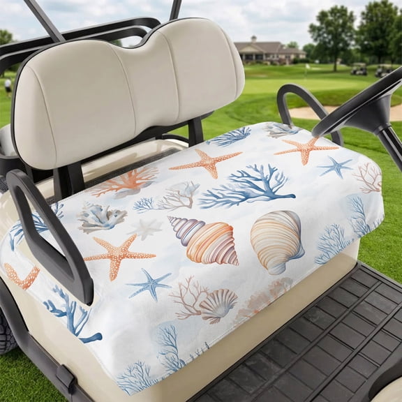 Golf Cart Seat Covers for 2 Seater,Coastal Microfiber Cart Seat Towel Blanket,Ocean Starfish Coral Shell Conch Aesthetics Blue Absorbent NonSlip Bench Seats Protector for Golf Course 51"x31"