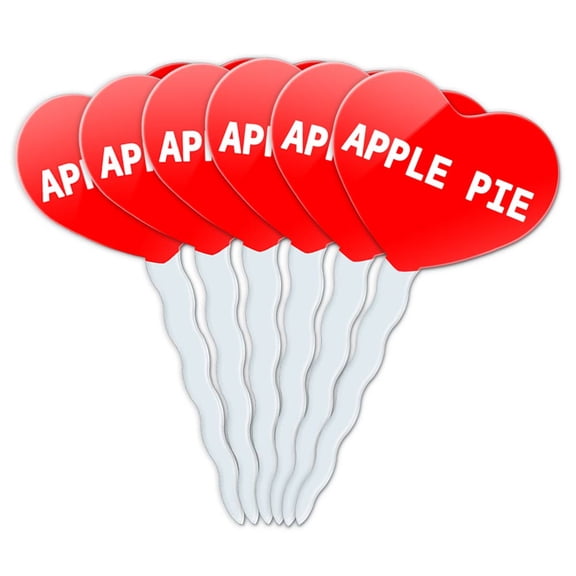Apple Pie Heart Love Cupcake Picks Toppers - Set of 6