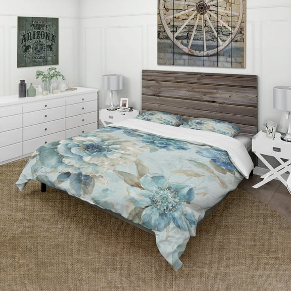 Designart 'Indigold Watercolor Lovely bird IV' Cottage Duvet Cover Set