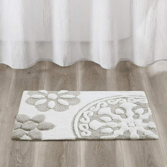 Casablanca 100% Cotton Tufted Bathroom Rugs Luxurious Plush Medallion Floral Pattern Bath Mat Absorbent, Quick Dry, Spa Design Shower Room Décor, Rectangle 20" x 30"