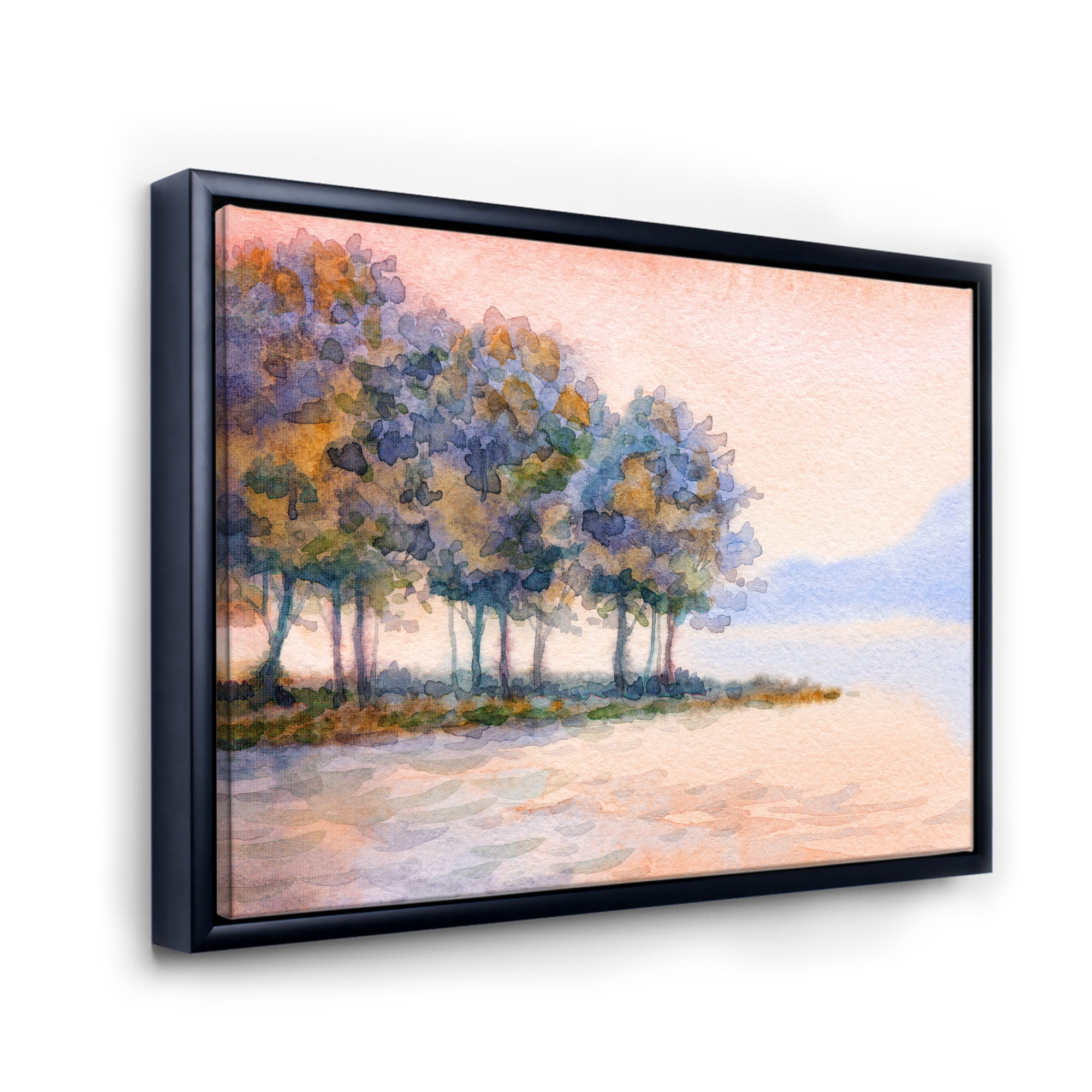 Designart 'The Rural Lake In Sunset Evening II' Traditional Framed Canvas Wall Art Print