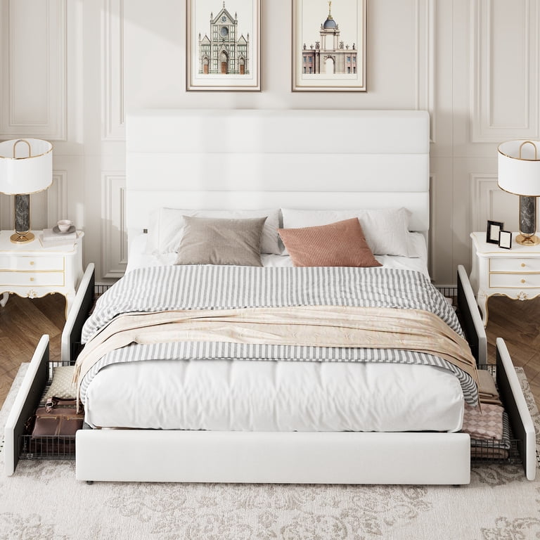 Amolife Queen Velvet Platform Bed with 4 Storage Drawers photo 2