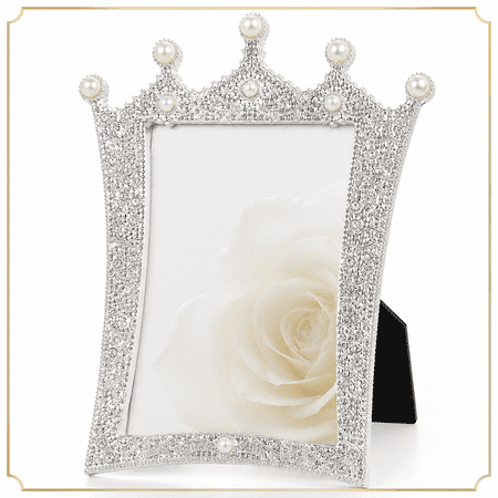 Silvery Luxury Crown Picture Frame for Desk or Tabletop Display, Elegant Shiny Rhinestone Photo Frame for 4x6 Pictures, Romantic Home Decor & Gift for Wedding, Anniversary, Birthday, Valentine’s Day