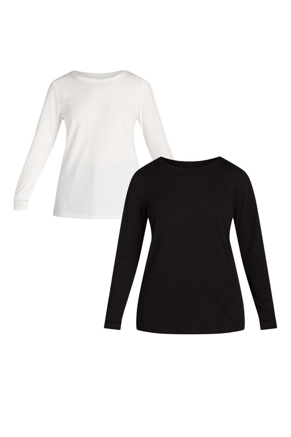 Women's Cotton Crewneck Tee with Long Sleeves, Single and 3 Pack, Sizes XS-XXXL