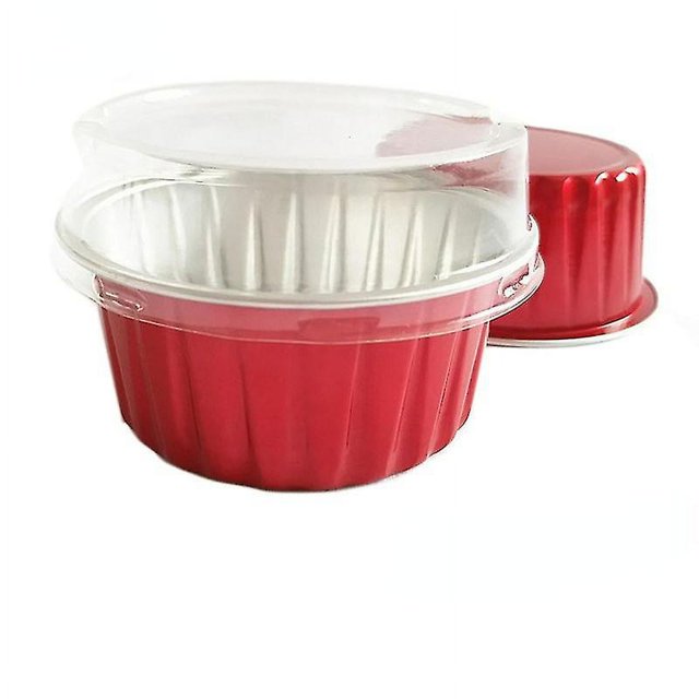 CHAO 50 moldes para tartas de 125 ml, vasos desechables para hornear pasteles, moldes para muffins, tazas con tapas, vasos de papel de aluminio para hornear magdalenas, color rojo