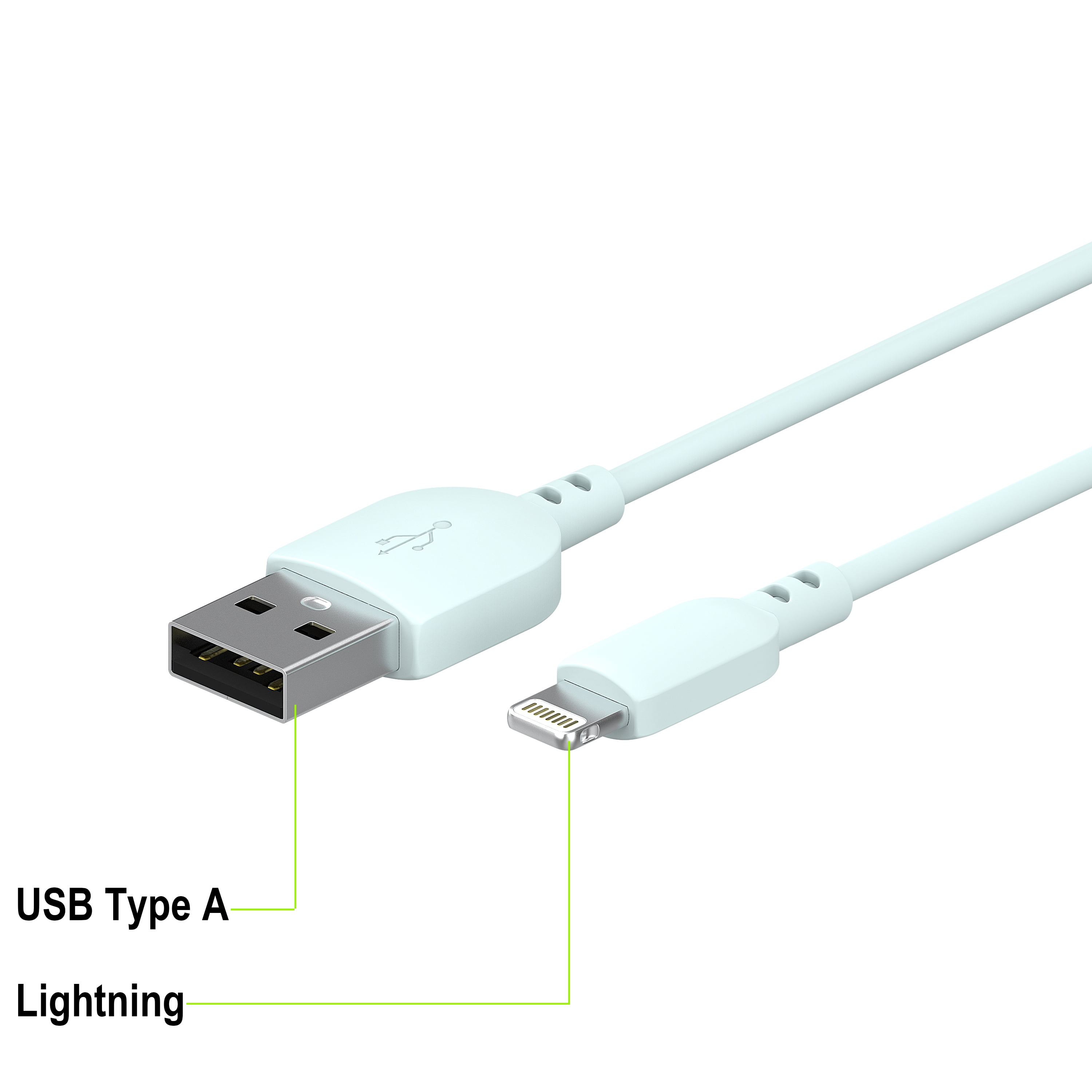 onn. 3' Lightning to USB Cable, Aqua