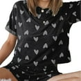 thumbnail image 1 of Pyjama Motif Amour pour Femmes Ensemble Deux Pièces Col Rond Manches Courtes Haut Short Ample Vêtements de Maison, 1 of 5