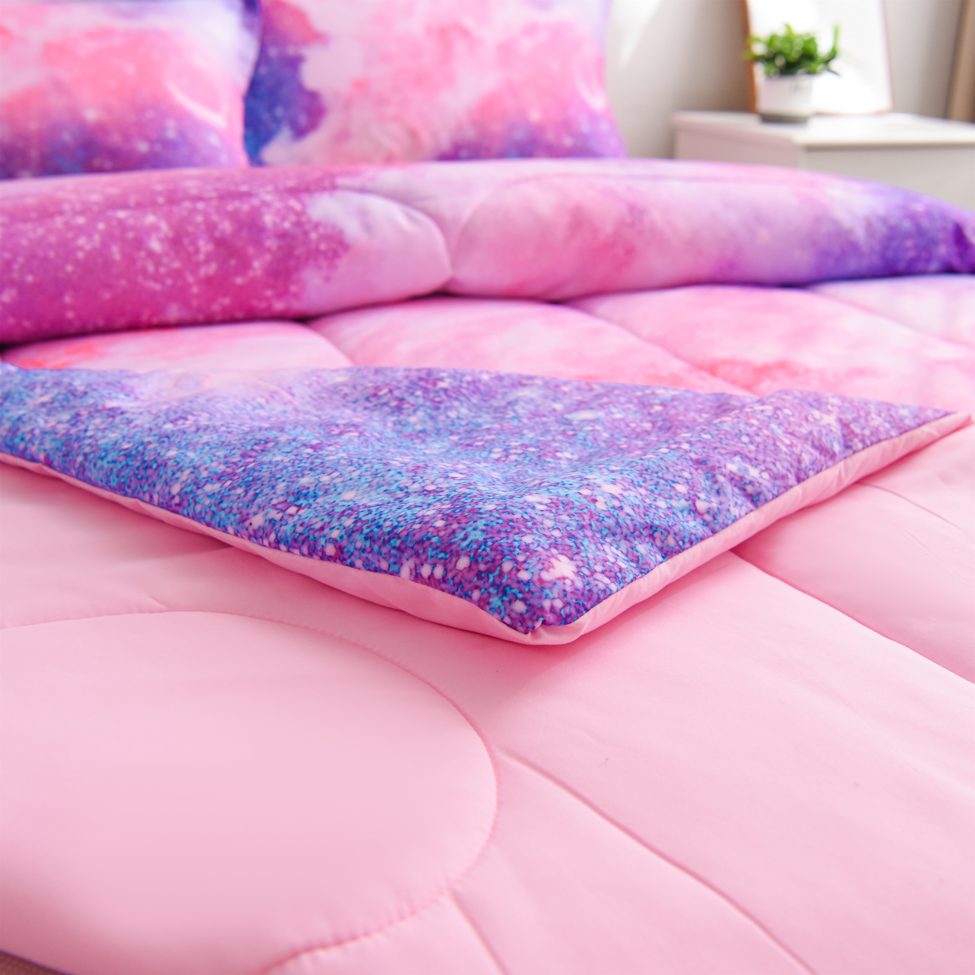 NTBED Galaxy Bedding Sets Outer Space Comforter Space Quilt Set Twin Size Glitter Pink for Children Boy Girl Teen Kids