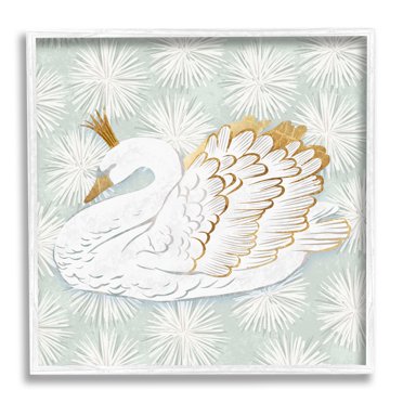 Stupell Glam Crown Swan Patterned Animals & Insects Painting White Framed Art Print Wall Art