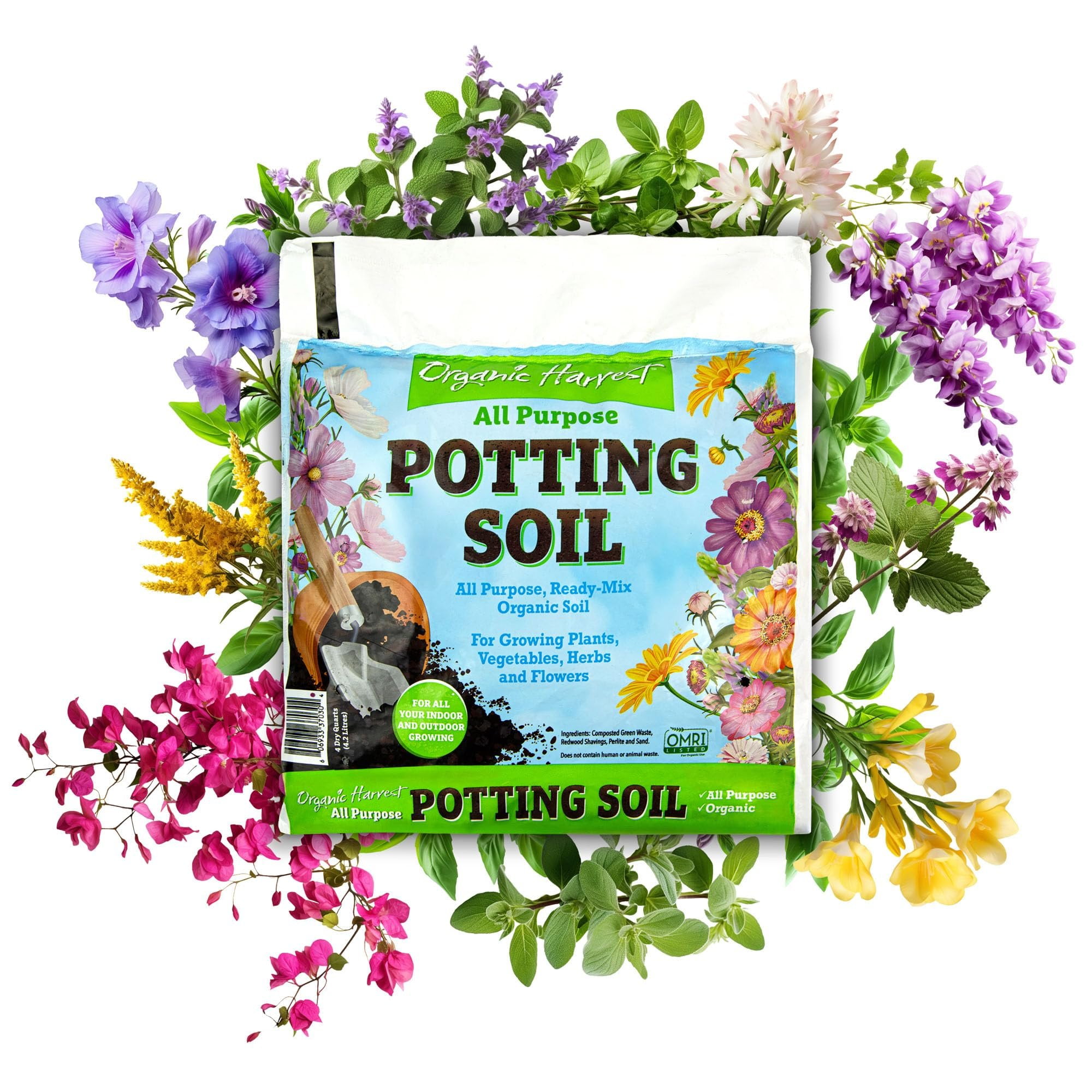 Organic Potting Soil Mix - All Purpose Ready-to-Use Garden Soil for Indoor-Outdoor Plants, Vegetables, Herbs & Flowers - Enriched with Nutrients, Eco-Friendly 16 qt. 4 Pack