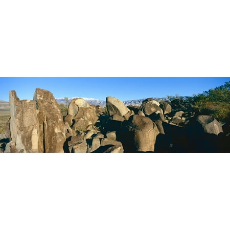 Panoramic image of petroglyphs at Three Rivers Petroglyph National Site a (BLM) Bureau of Land Management Site features more than 21000 Native American Indian petroglyphs and examples of prehistoric