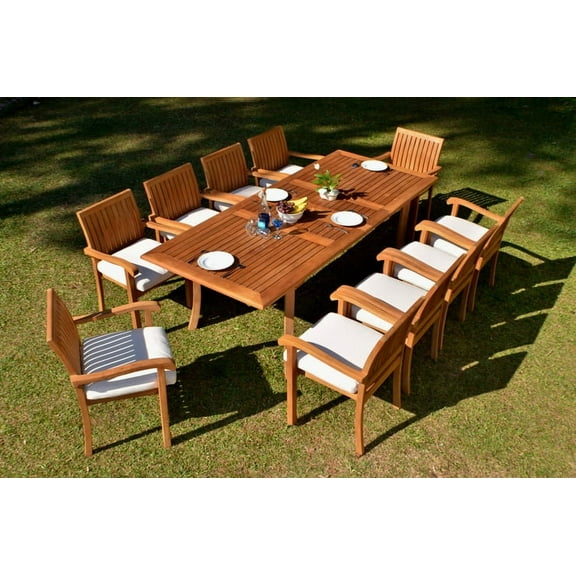 Teak Dining Set:10 Seater 11 Pc - 94" Rectangle Table And 10 Napa Stacking Arm Chairs Outdoor Patio Grade-A Teak Wood WholesaleTeak #WMDSNPf