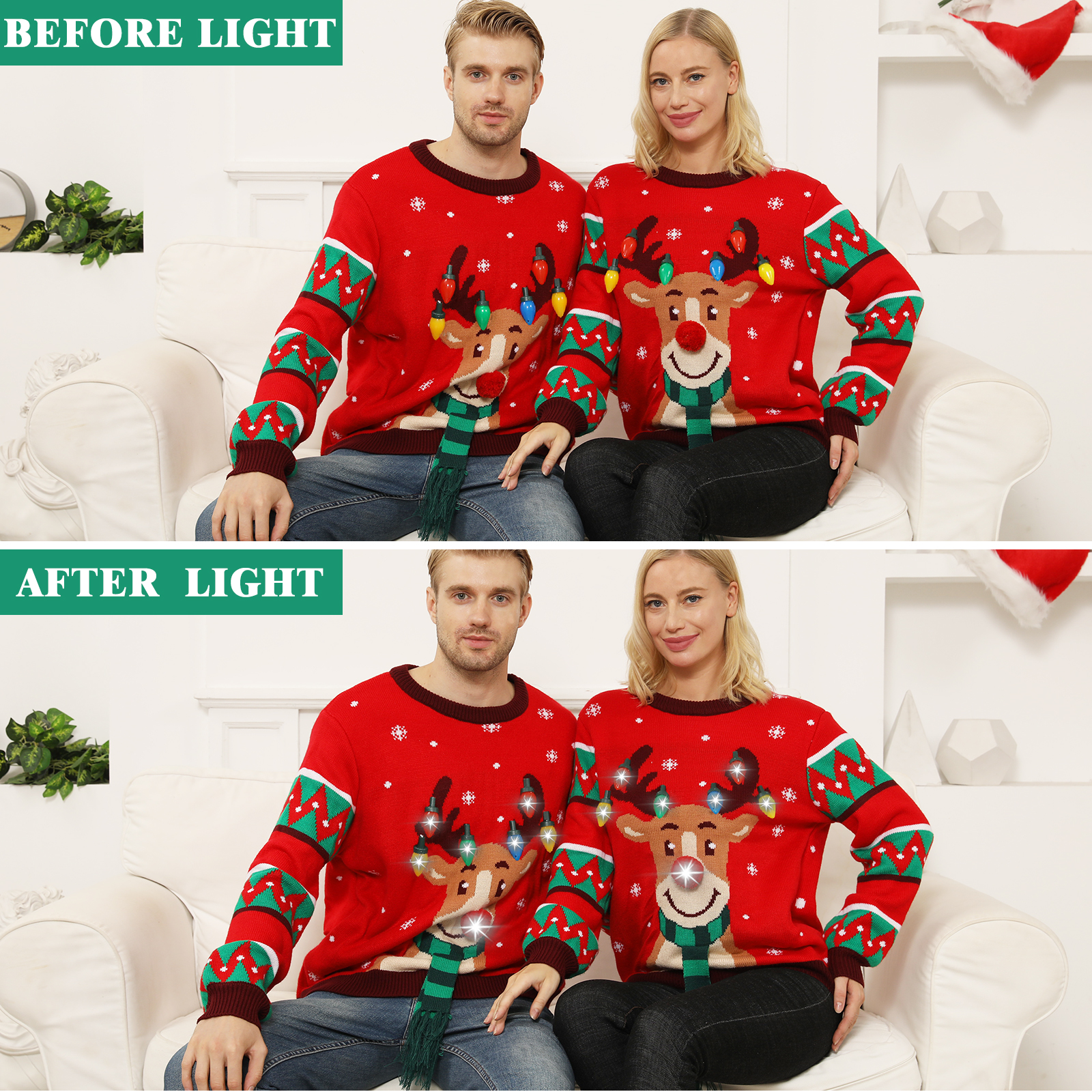 Ugly Christmas Sweater for Women Men,Light up Christmas Sweater,Funny Unisex Reindeer Xmas Ugly Sweaters for Couples - image 4 of 6