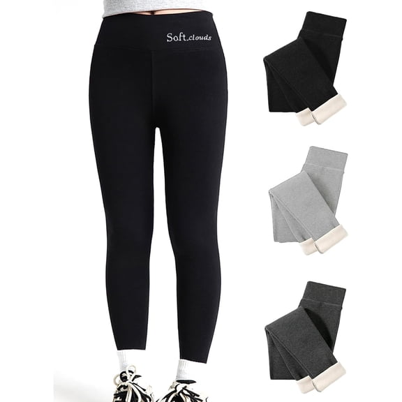 Women's Soft Cloud Fleece Leggings – Thermal Fleece-Lined Winter Leggings, High Waist Slimming Casual Solid Pants, Warm Tummy Control Leggings for Cold Weather
