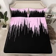thumbnail image 2 of Homewish Neon Stripe Twin Sheet Sets,Modern Geometric Print Twin Fitted Sheet,Pink Black Flat Sheet For Girls Boys,Ultra Soft Home Decor,3pcs, 2 of 7