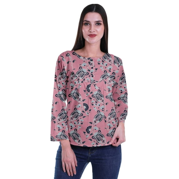 Moomaya Printed Button Placket Full Sleeve Top Round Neck WoMen's Casual Summer Tunic
