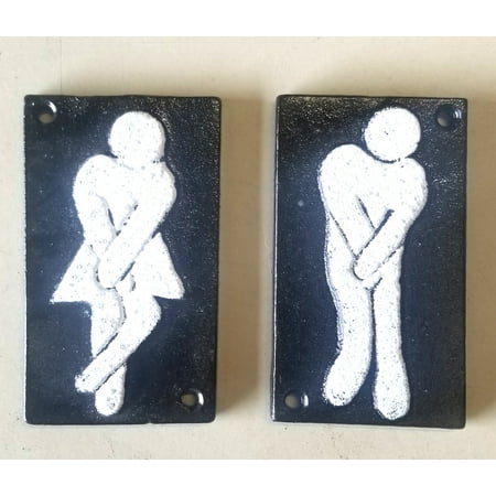 Swatch Irony Lady - 2 pc Cast Iron Bathroom Signs Funny Men and Women with hardware
