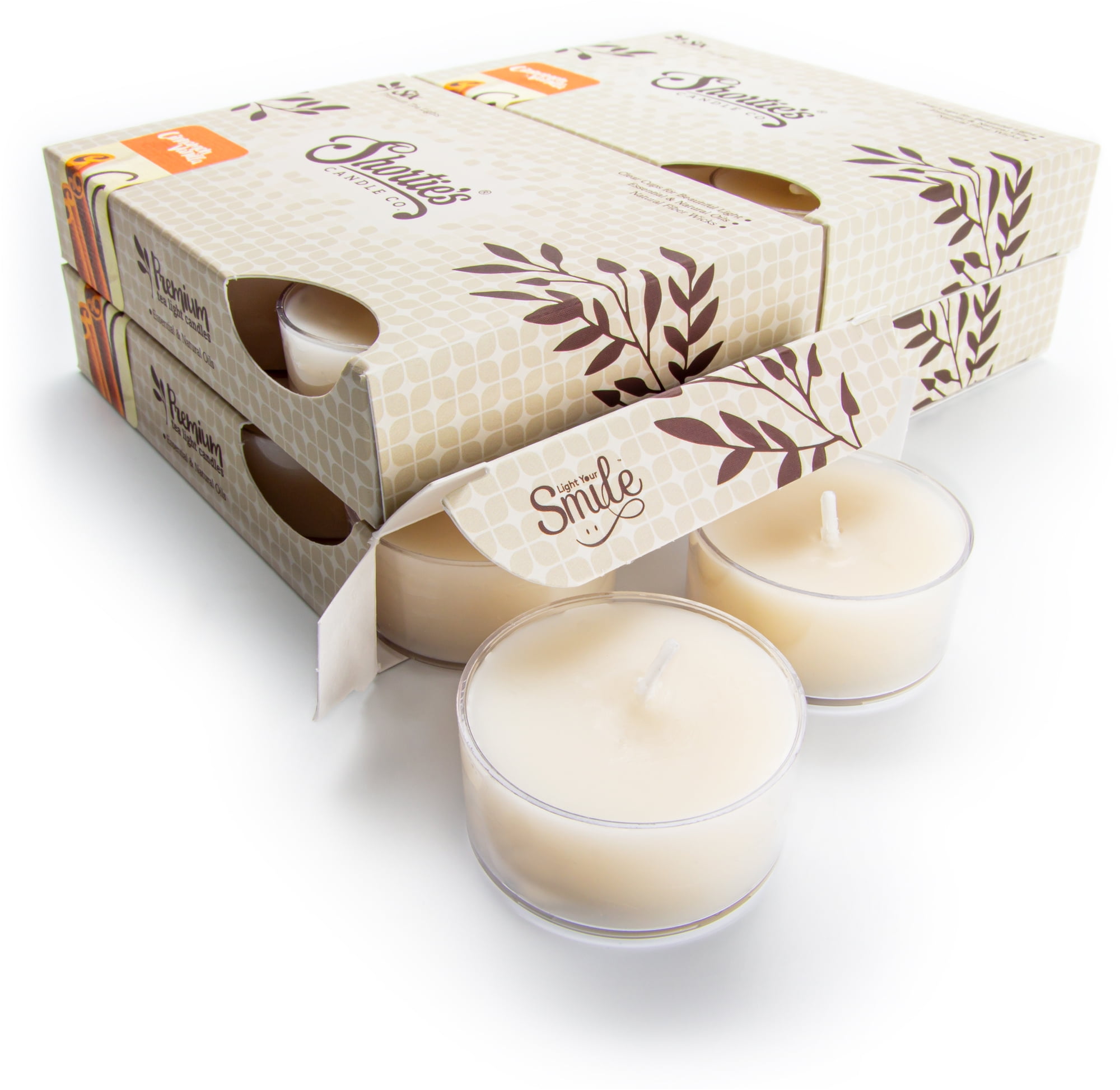 Cinnamon Vanilla Tealight Candles Bulk Pack (24 Beige Highly Scented Tea Lights) Made With