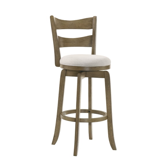 Armen living Blair 30 in. Putty Brown Bar Height Rubberwood Swivel Barstool with Cream Fabric Seat