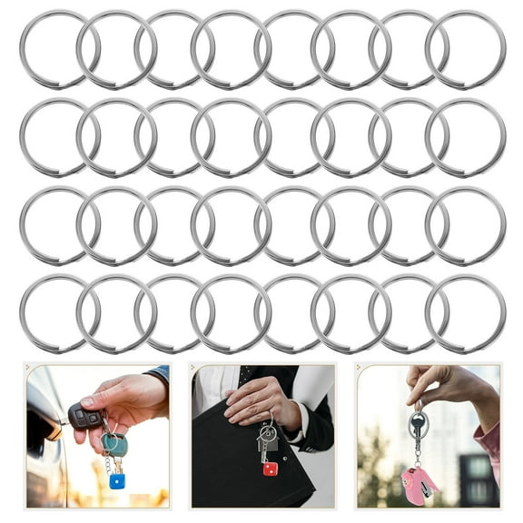 WHAMVOX 50Pcs Flat Key Rings for Keychain Accessories Round O-Shaped Durable Silver