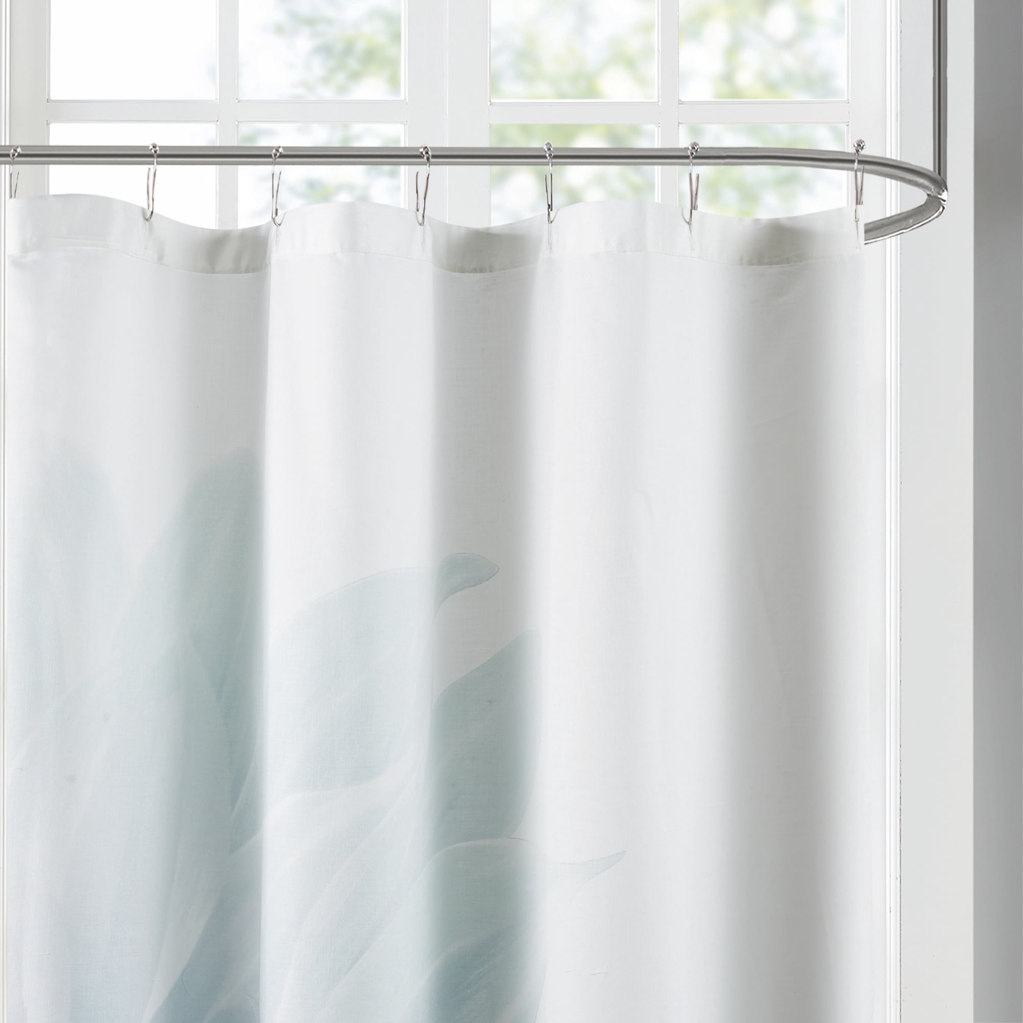 Madison Park Aqua Shower Curtains, Cotton Floral with 12 Button Holes, 72" x 72"