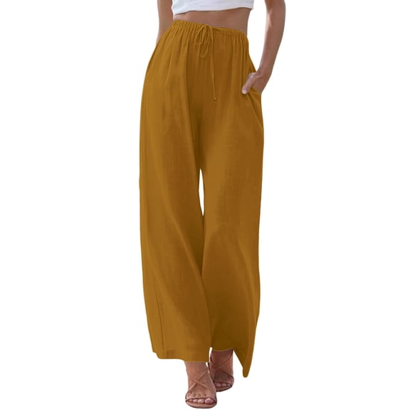 BODOAO Tummy Control Cropped Wide Leg Pants Wide Leg Casual Loungewear Resort Wear Gym Workout Leggings Straight Leg With Pockets Pull on Stretchy Elastic Waist Pants Skin-friendly Gold 2XL