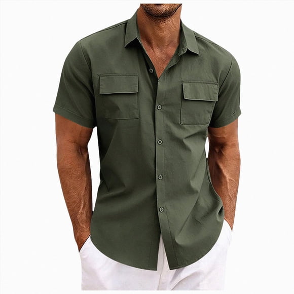 Ymyiu Men Button Down Shirt Short Sleeve Men's Western Shirts Short Sleeve Snap Plaid Cowboy Shirt Vintage Summer Casual Button Down Shirt Size XL(Green, XL)