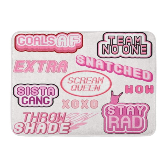 YUSDECOR Pastel Goth Colorful Phrases Words Snatched Goals Af Stay Rad Throw Shade Sista Gang Modern Patch Rug Doormat Bath Mat 23.6x15.7 inch