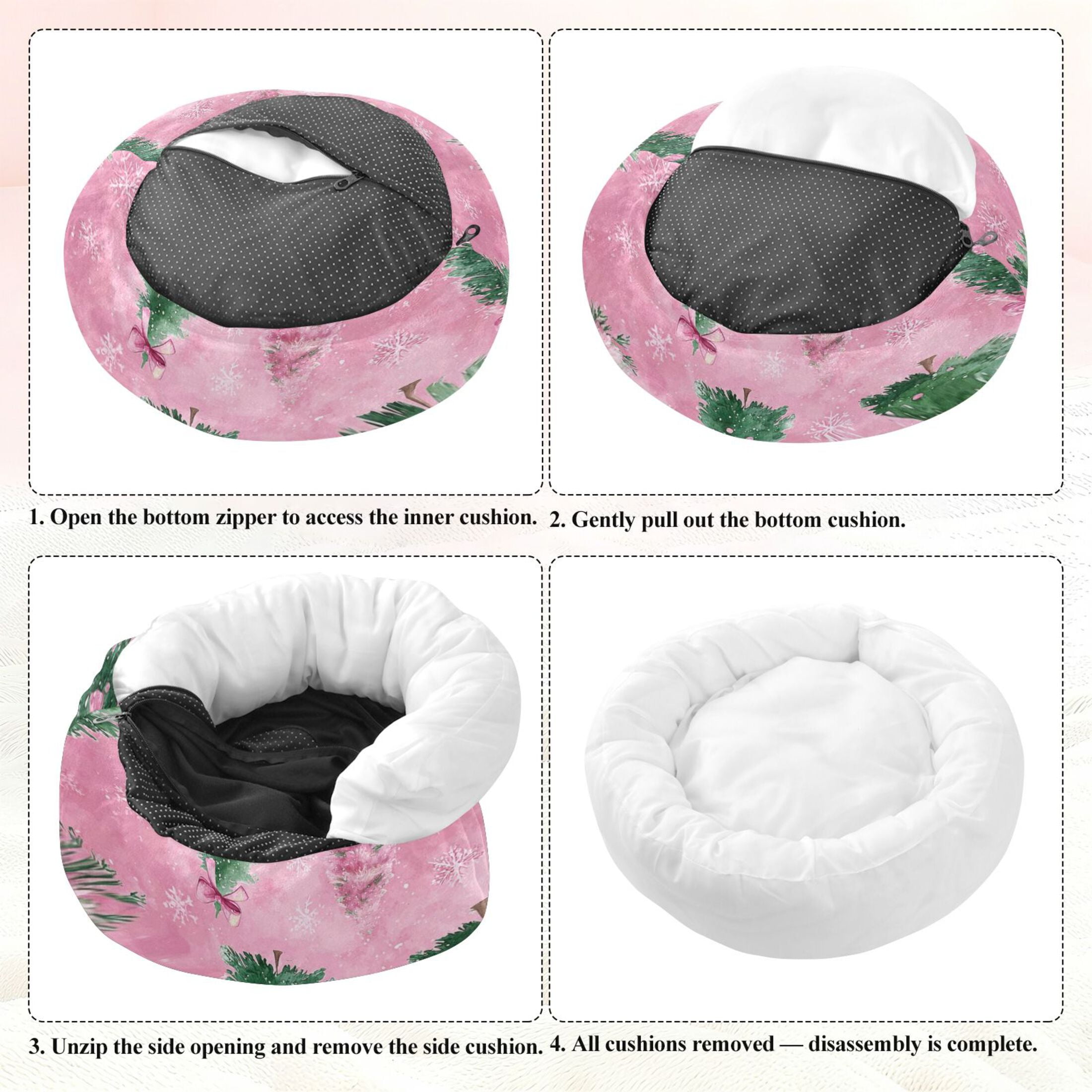 Iauyy Pet Couch Donut Cat Bed for Indoor Cats/Small Dogs Washable & Machine with Non-slip Bottom Calming Cat Furniture, with Snowflakes and Bows (XS)