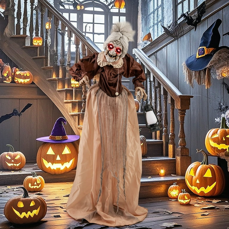 Gymax Halloween Animatronic Talking Zombie Maid in Lantern