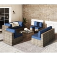thumbnail image 4 of Walsunny 7 Piece Outdoor Patio Furniture Set, All-Weather PE Rattan Wicker Modular Sectional Conversation Sofa Set with Thick Cushions & Glass Coffee Table for Backyard, Poolside, Garden, Aegean Blue, 4 of 7