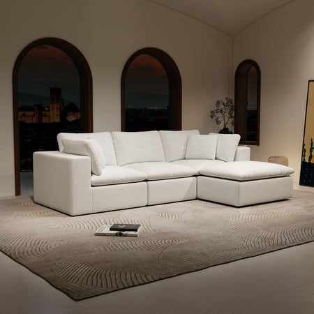 Sectional Sofa, 68.9" White Fabric, for Living Room