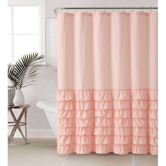 Kate Aurora Shabby Chic Semi Ruffled Gypsy Fabric Shower Curtain - Rose