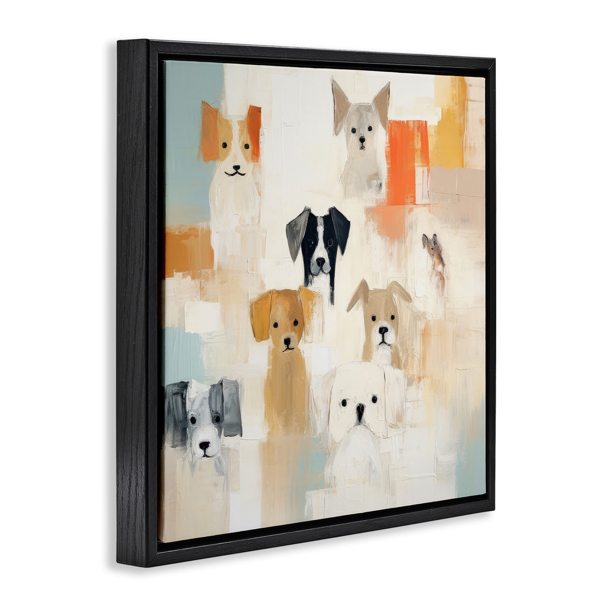 Stupell Industries Modern Dog Collage Animals & Insects Painting Black Floater Framed Canvas Art Print Wall Art, 25 x 25