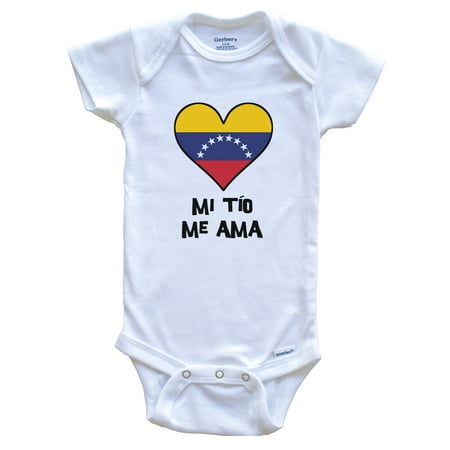 

My Uncle Loves Me Spanish Language Venezuela Flag Heart Baby Bodysuit - Mi tío me ama 0-3 Months White