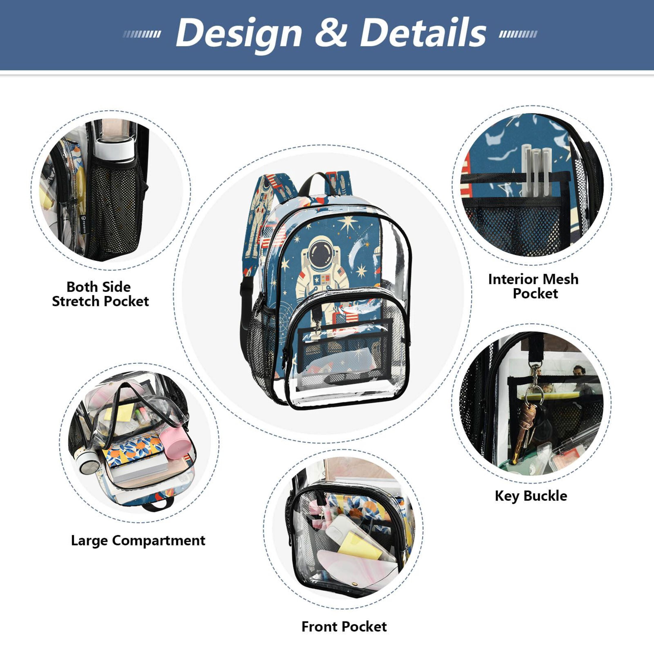 Iauyy Clear Backpack Heavy Duty PVC Transparent Backpack for College Workplace, Astro Tool