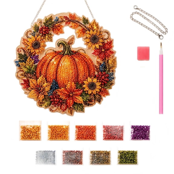 Pumpkin Diamond Art Hanging Ornament Kit, DIY Diamond Painting Craft for Fall Halloween Decor, Wall Door Hanging Decoration, Diamond Art Supplies, Home Accent