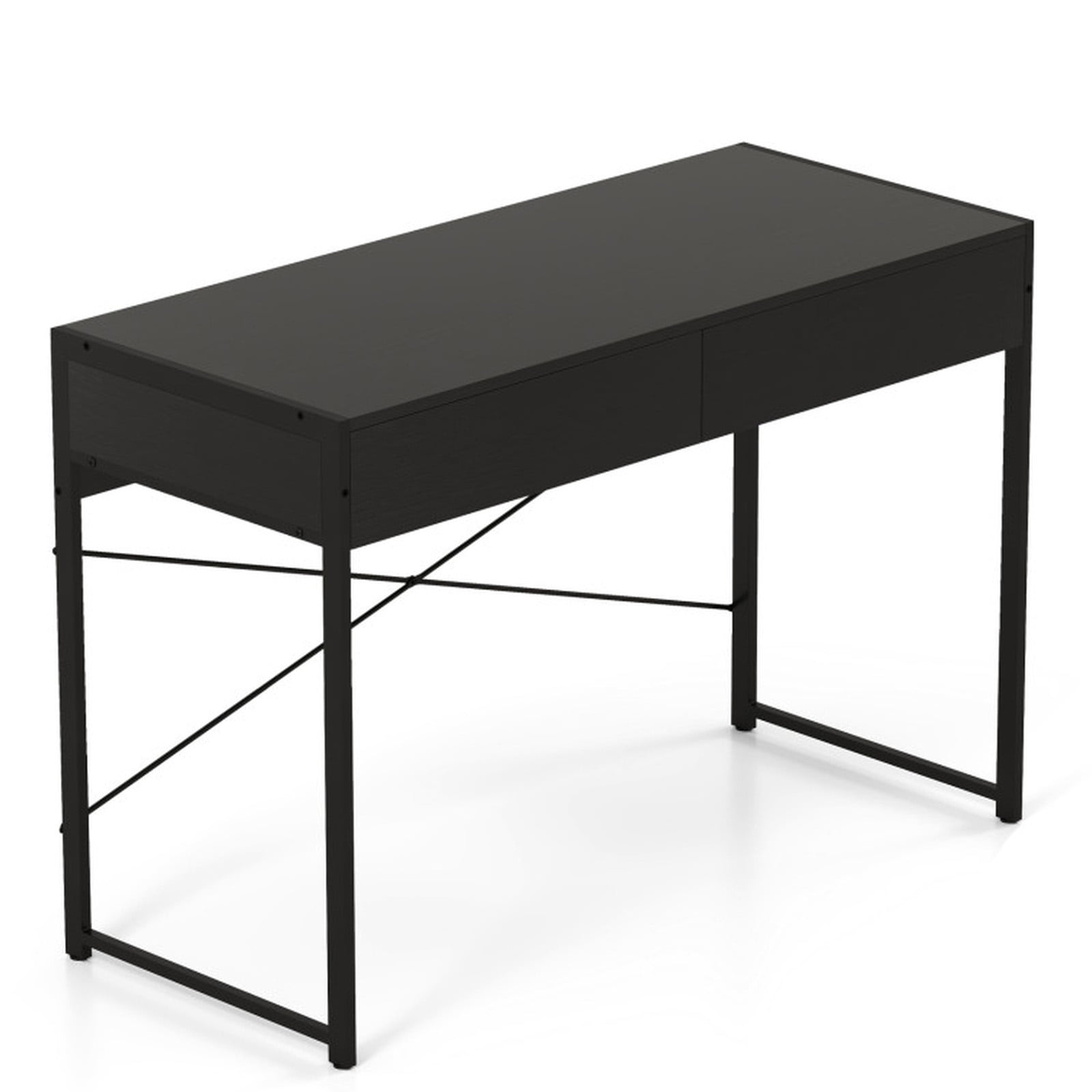 Furnibear 44 Inch Modern 2-Drawer Home Office Writing Desk Computer Study Table with Heavy-Duty Steel Frame - Black