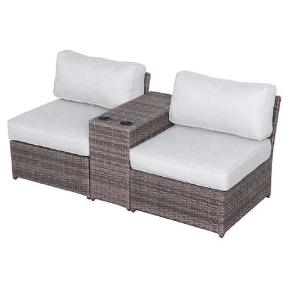 Living Source International Outdoor Wicker Loveseat with Cushions in Brown/White