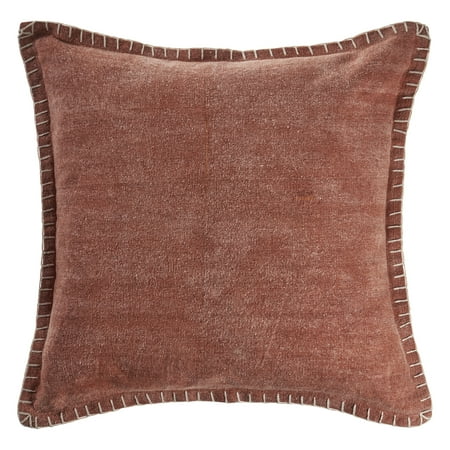 Ox Bay Wilma 24" x 24" Potters Clay Brown Stitch Bordered Cotton Adult Decorative Throw Pillow