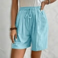 thumbnail image 4 of Sakmal Women's Shorts Cotton and Linen Blue Bermuda Comfy 8" Wide Leg High Waisted Shorts with Pockets, 4 of 9