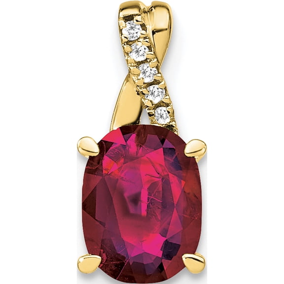 10K Yellow Gold Oval Created Ruby And Diamond Pendant (Width 6.25) (Length 14.3) - Jbsp