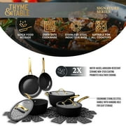 Thyme & Table 12-Piece Non-Stick Signature Ribbed Cookware Set, Pots and Pans Set - Black & Gold
