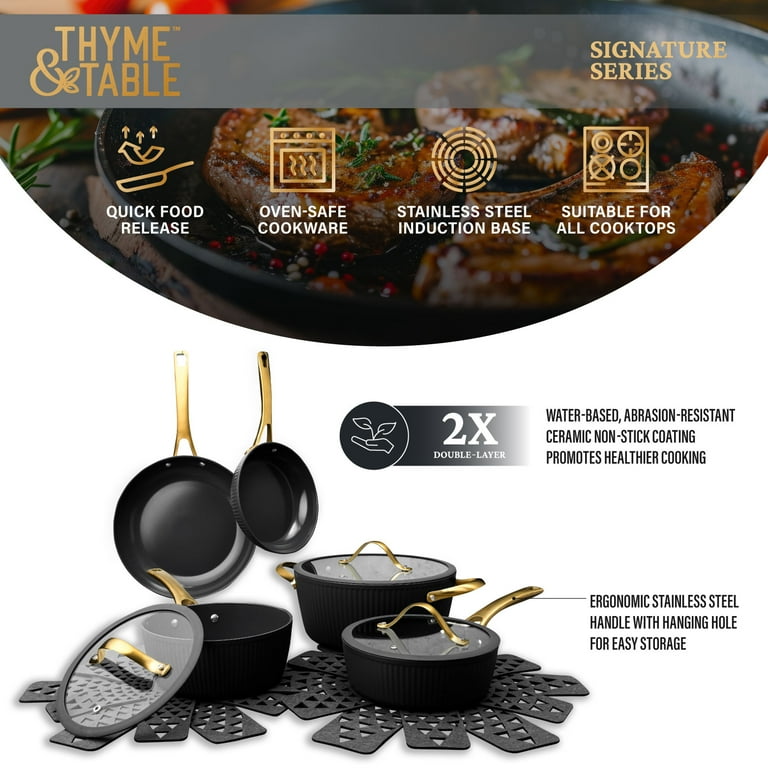 Thyme & Table Signature Ribbed 12-Piece Cookware Set Non-Stick