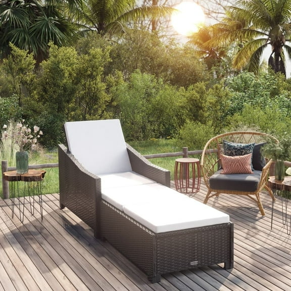 vidaXL Sun Lounger with Cream White Cushion Poly Rattan Black, 317179