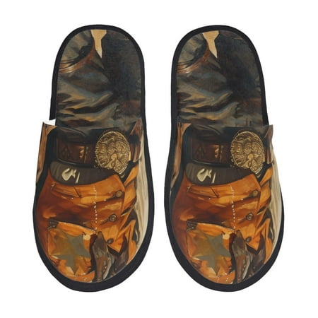 

Honeii Vintage Style Elk print Slippers Memory Foam House Bedroom Slippers for Women and Men Fuzzy Plush Comfy Faux Fur Lined Slide Shoes-Medium
